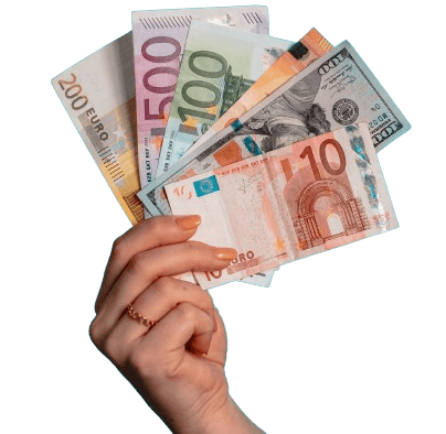 Geld biljetten van 10, 100, 200 en 500 euro voor opleidingsbudget trainingen